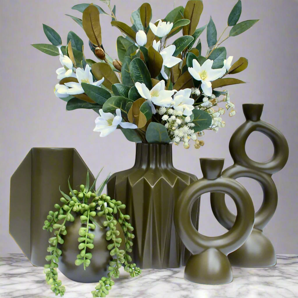 Bottle Ceramic Vase- Olive Green - 18x18x21cm