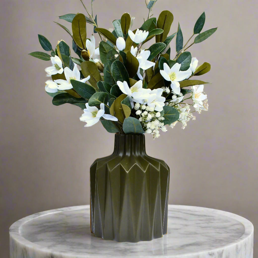 Bottle Ceramic Vase- Olive Green - 18x18x21cm