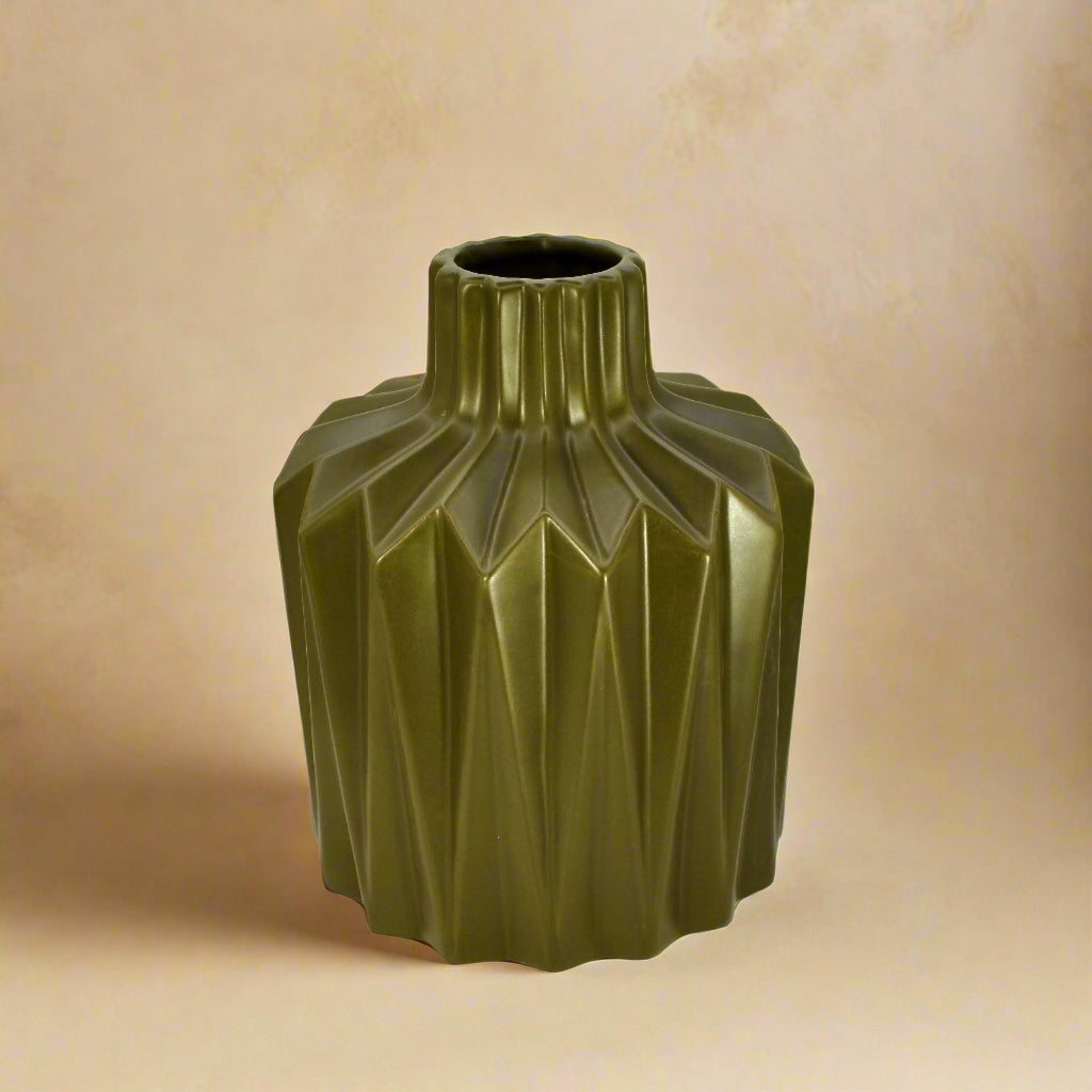 Bottle Ceramic Vase- Olive Green - 18x18x21cm