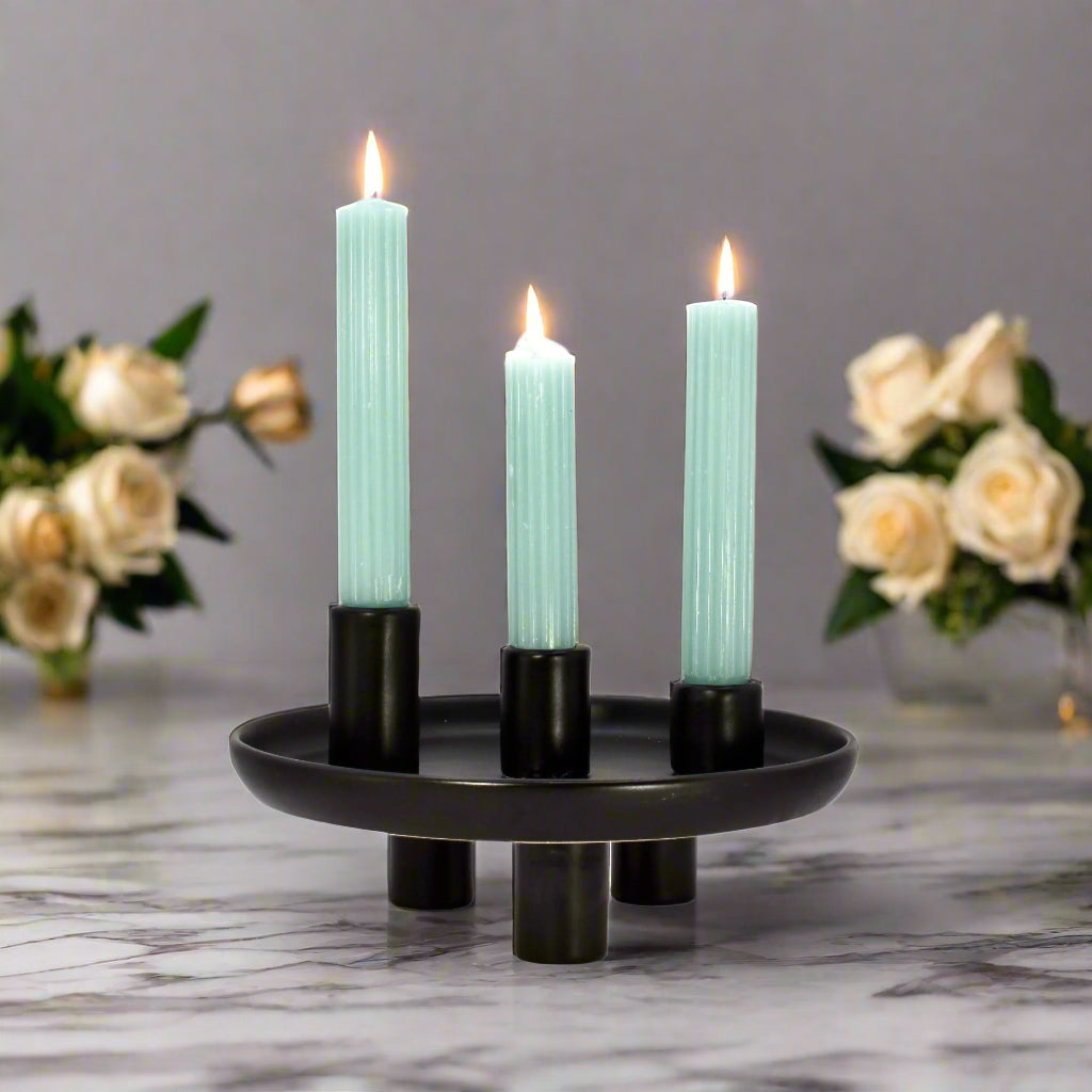 3 Heads Ceramic Candle Holder - Black - 20 X20X8.5CM
