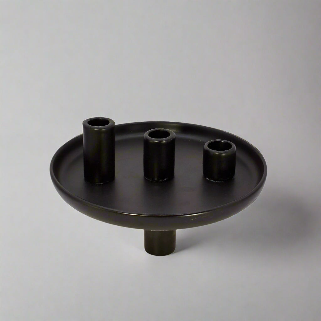 3 Heads Ceramic Candle Holder - Black - 20 X20X8.5CM