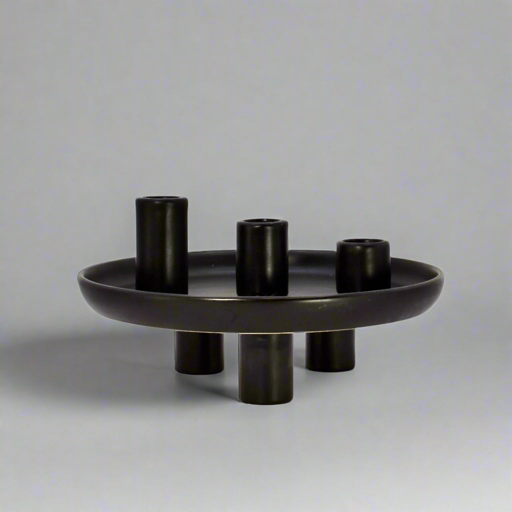 3 Heads Ceramic Candle Holder - Black - 20 X20X8.5CM