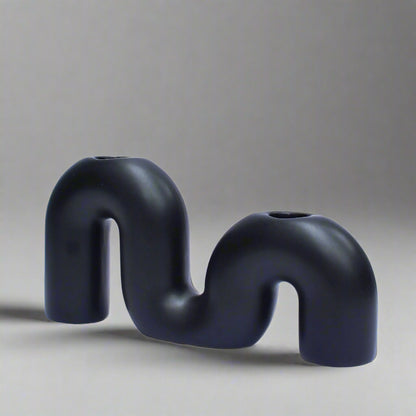 M Shape Ceramic Candle Holder - Black - 20 x 4 x10 cm