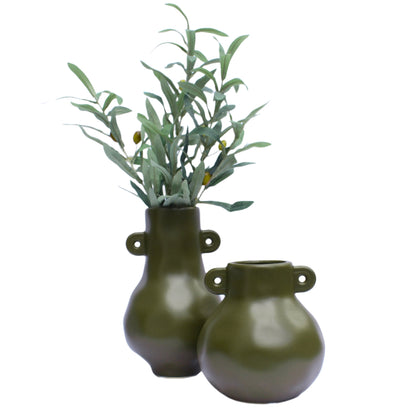 Olive Green Ceramic Vase - 14x14x23cm