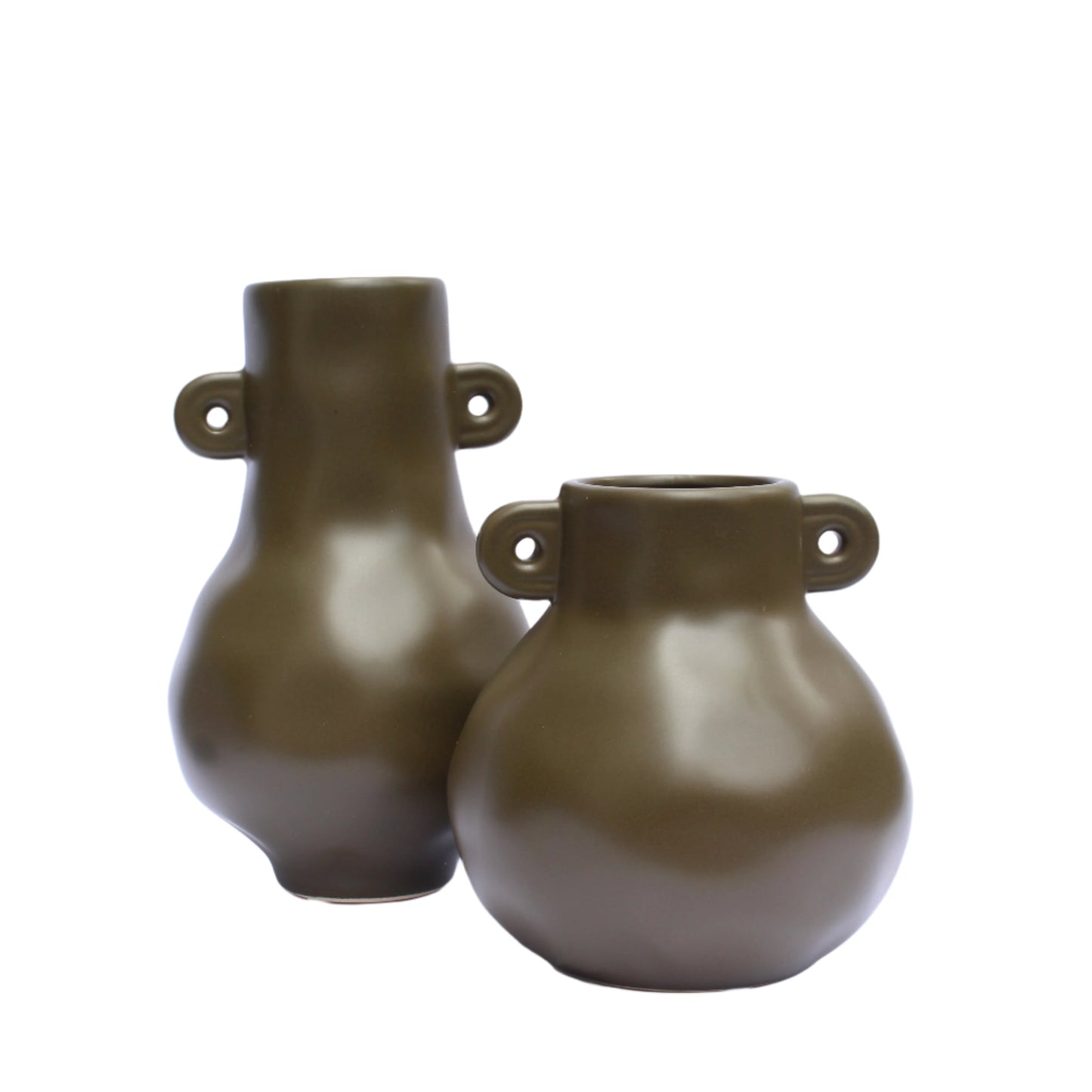 Olive Green Ceramic Vase - 14x14x23cm