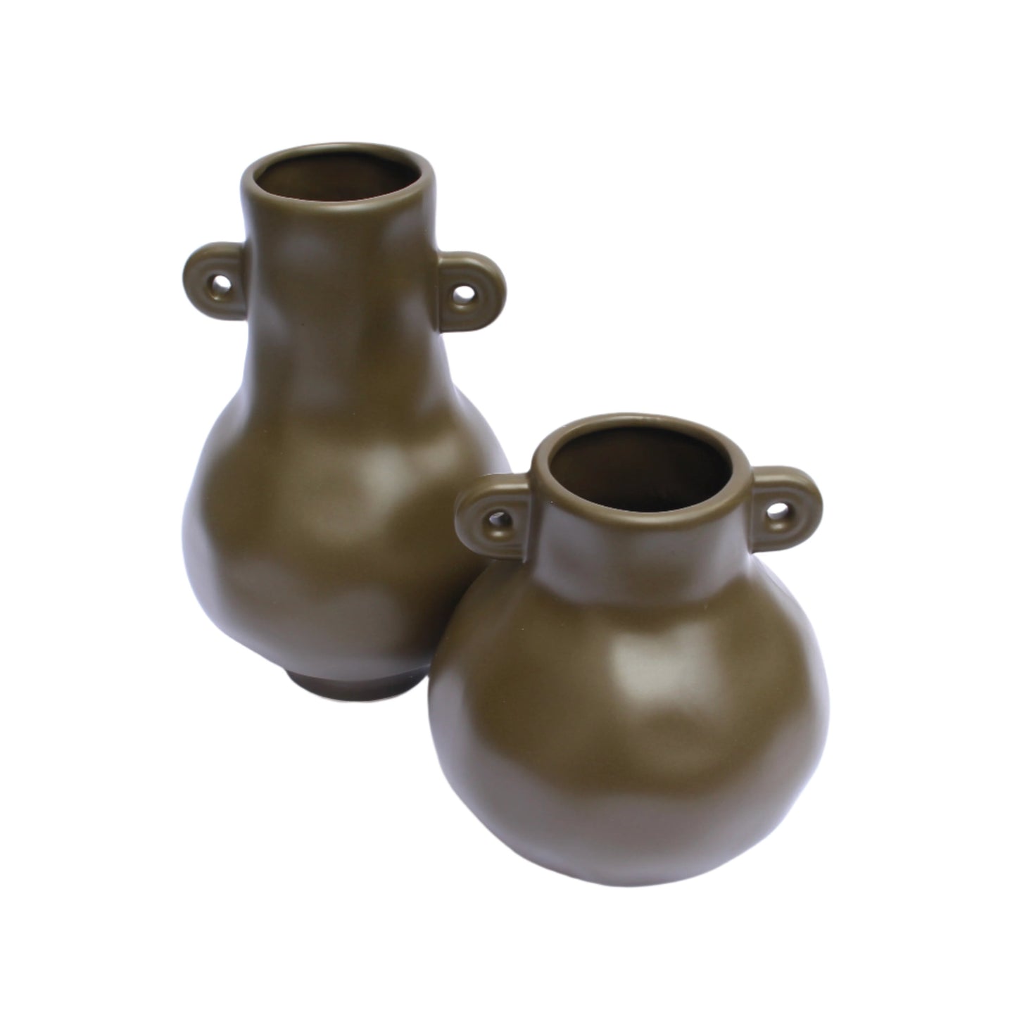 Olive Green Ceramic Vase - 14x14x23cm