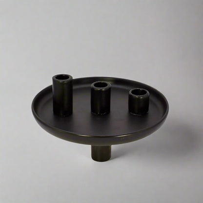3 Heads Ceramic Candle Holder - Black - 20 X20X8.5CM