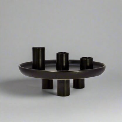 3 Heads Ceramic Candle Holder - Black - 20 X20X8.5CM